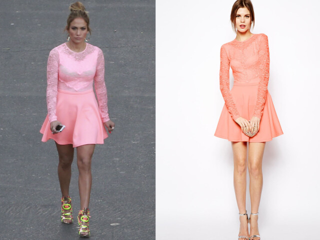 JENNIFER LOPEZ I ASOS: Under innspillingen av American Idol bar Jennifer Lopez en rosa kjole fra Asos.com til 526 kroner. Foto: All Over Press og produsenten JENNIFER LOPEZ I ASOS: Under innspillingen av American Idol bar Jennifer Lopez en rosa kjole fra Asos.com til 526 kroner. Foto: All Over Press og produsenten